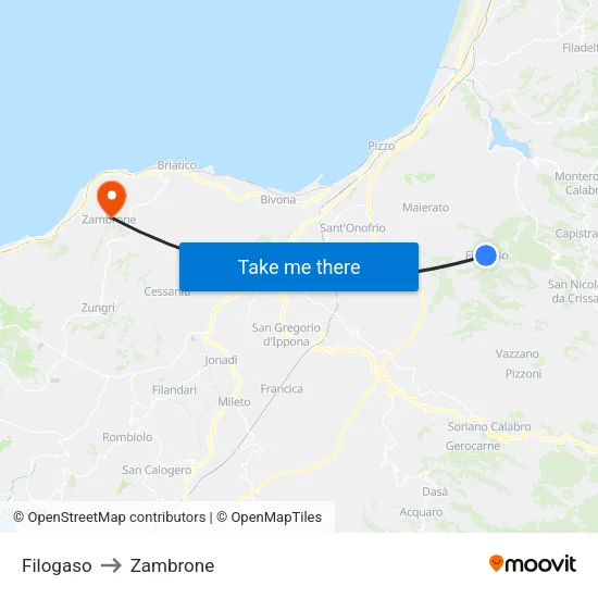 Filogaso to Zambrone map