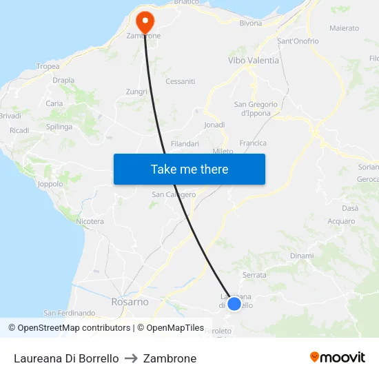 Laureana Di Borrello to Zambrone map