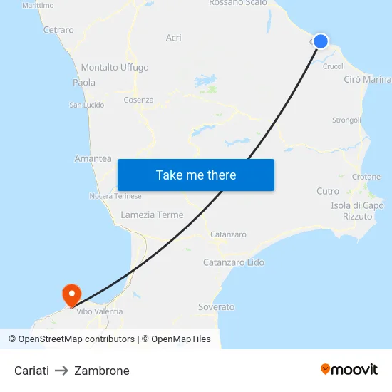 Cariati to Zambrone map