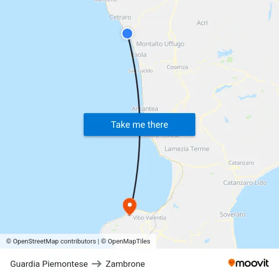 Guardia Piemontese to Zambrone map
