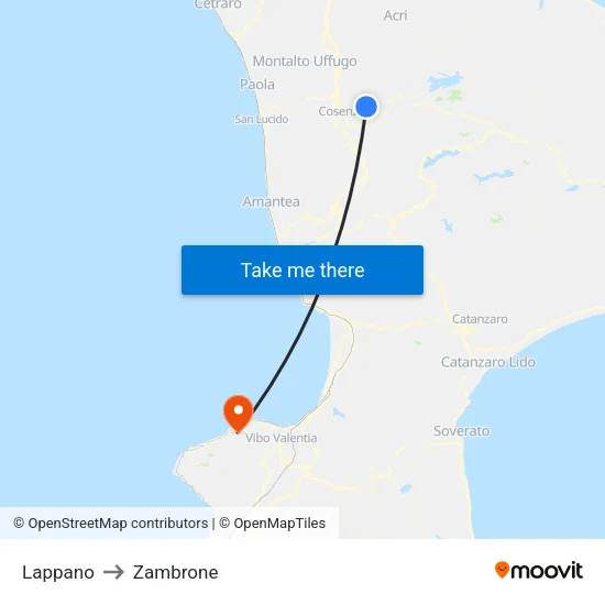 Lappano to Zambrone map
