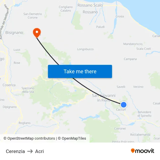 Cerenzia to Acri map