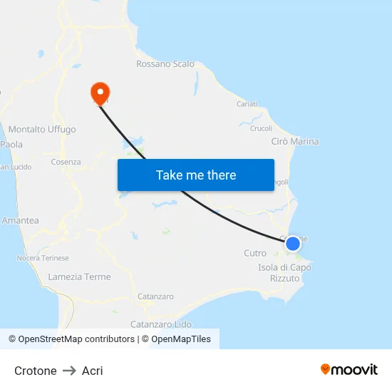 Crotone to Acri map