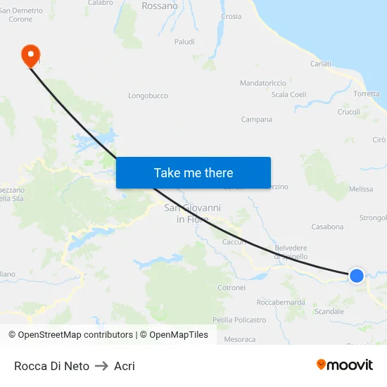 Rocca Di Neto to Acri map