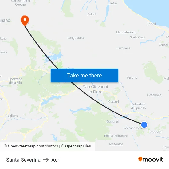 Santa Severina to Acri map