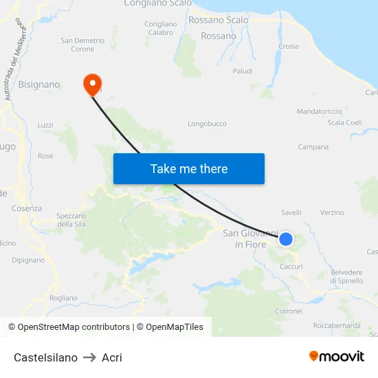 Castelsilano to Acri map
