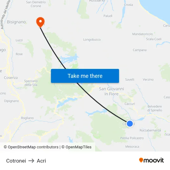 Cotronei to Acri map