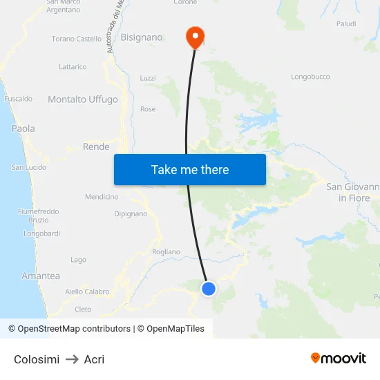 Colosimi to Acri map
