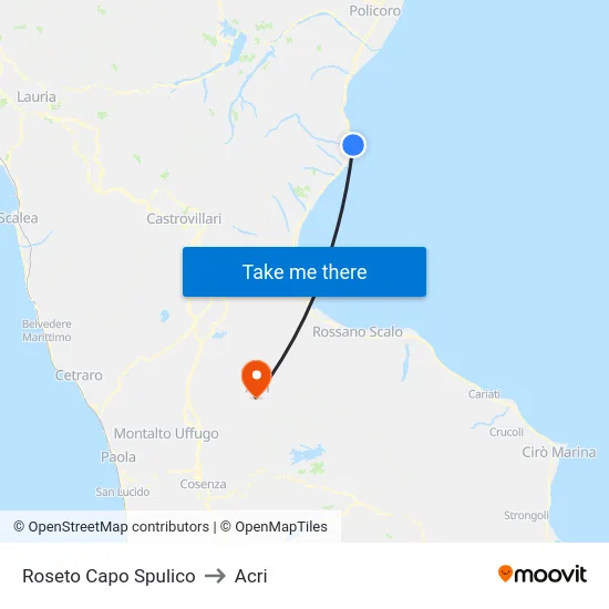 Roseto Capo Spulico to Acri map