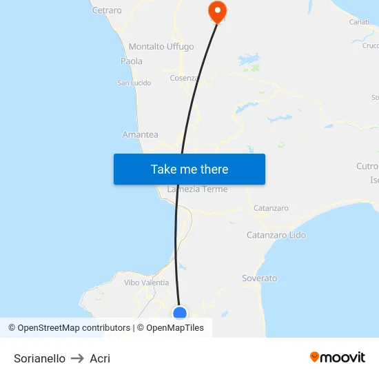 Sorianello to Acri map