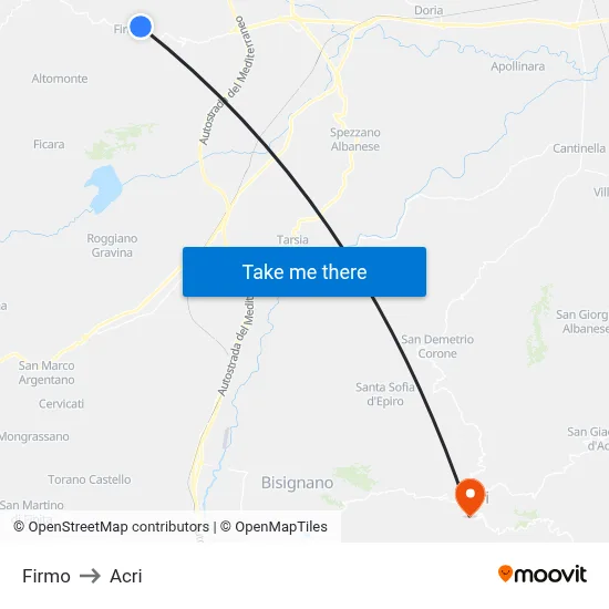 Firmo to Acri map