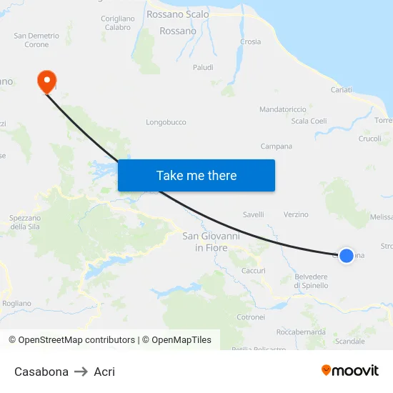 Casabona to Acri map