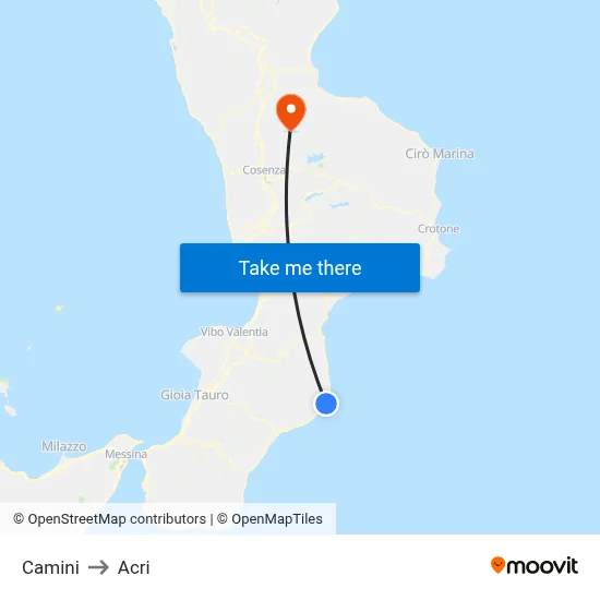 Camini to Acri map
