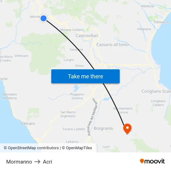 Mormanno to Acri map