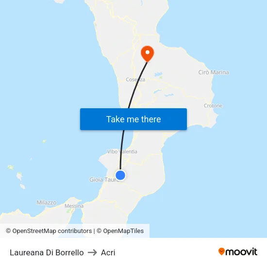 Laureana Di Borrello to Acri map