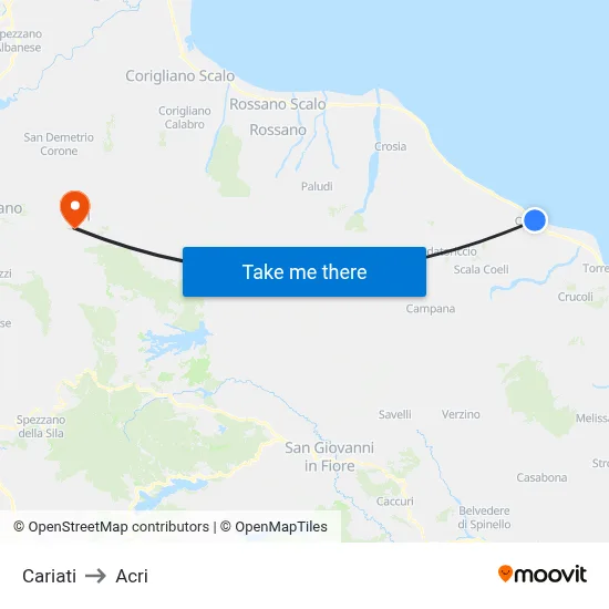 Cariati to Acri map