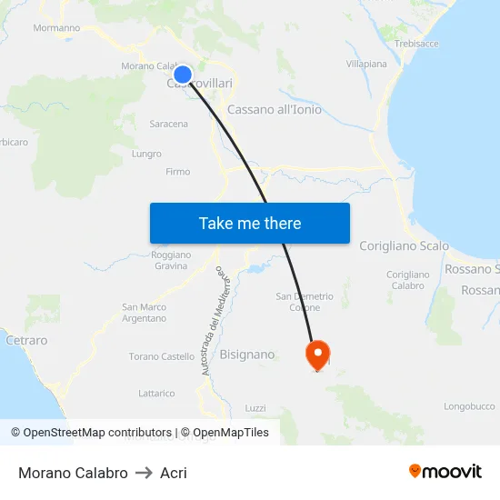 Morano Calabro to Acri map