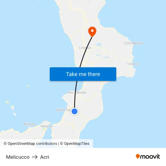 Melicucco to Acri map