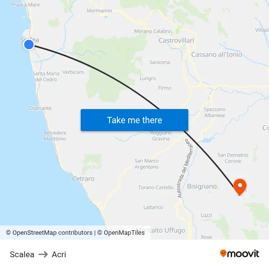 Scalea to Acri map