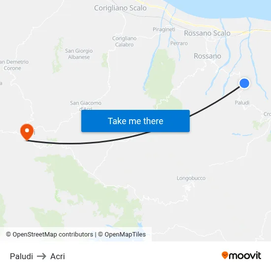 Paludi to Acri map