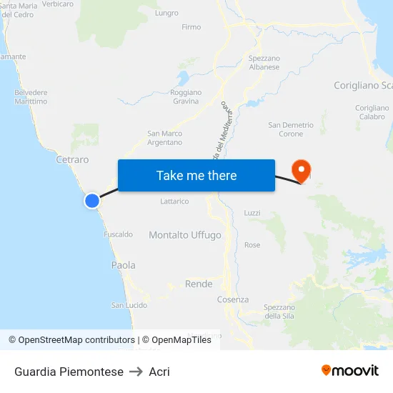 Guardia Piemontese to Acri map