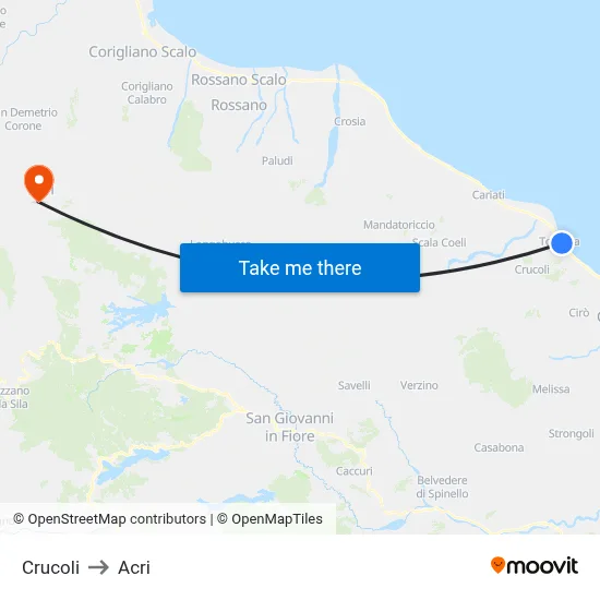 Crucoli to Acri map