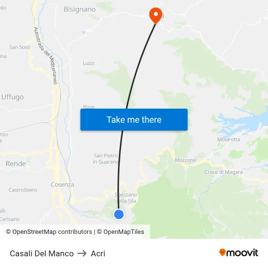 Casali Del Manco to Acri map