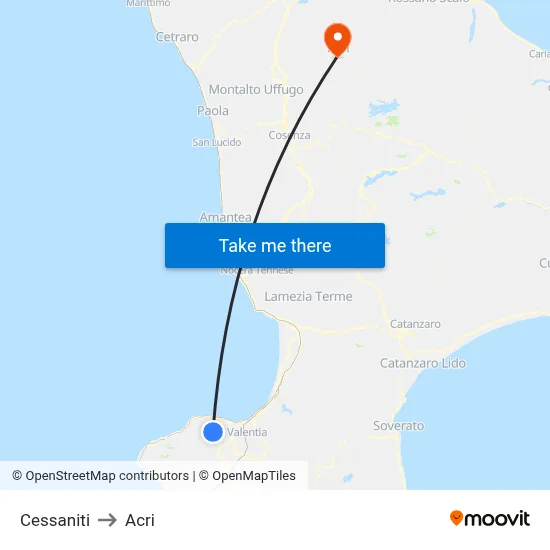 Cessaniti to Acri map