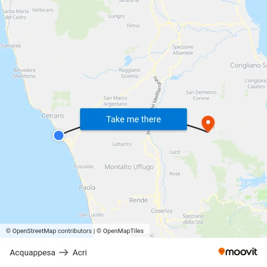 Acquappesa to Acri map