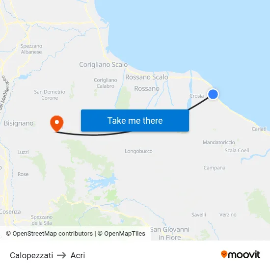 Calopezzati to Acri map