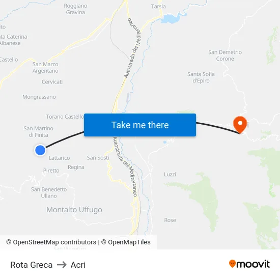 Rota Greca to Acri map