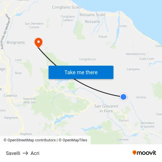 Savelli to Acri map