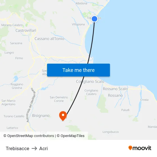 Trebisacce to Acri map