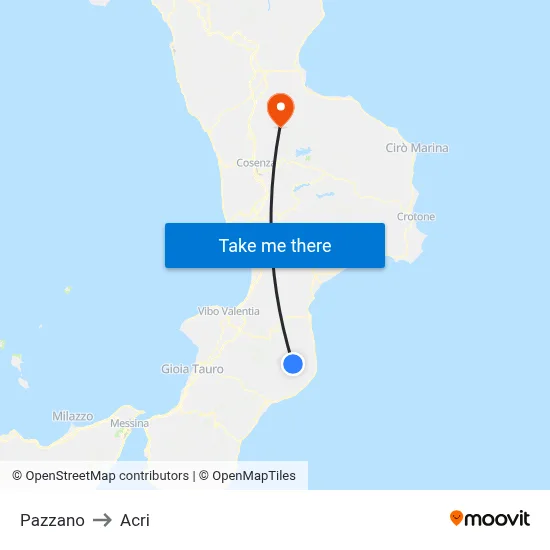 Pazzano to Acri map