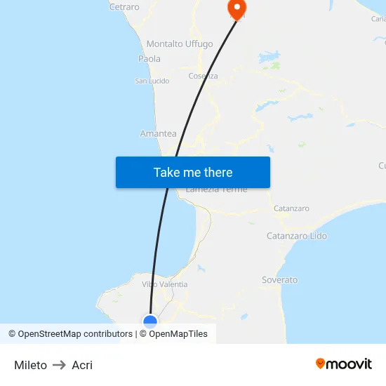 Mileto to Acri map
