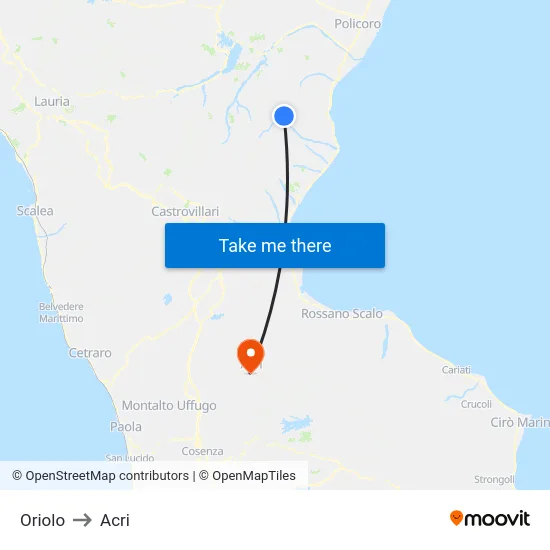 Oriolo to Acri map