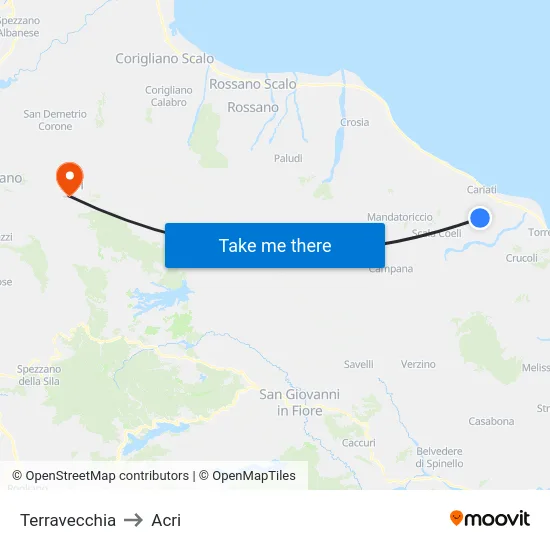 Terravecchia to Acri map