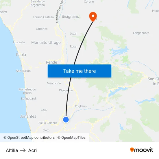 Altilia to Acri map