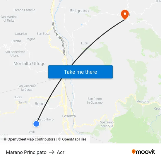 Marano Principato to Acri map