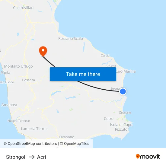 Strongoli to Acri map