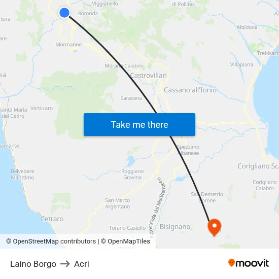 Laino Borgo to Acri map