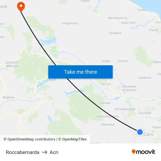 Roccabernarda to Acri map