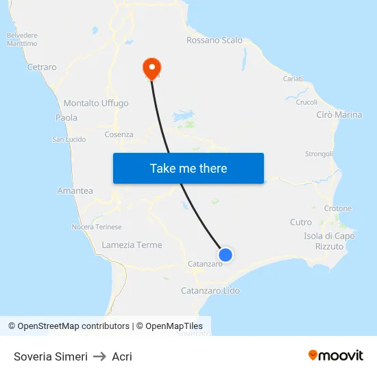 Soveria Simeri to Acri map