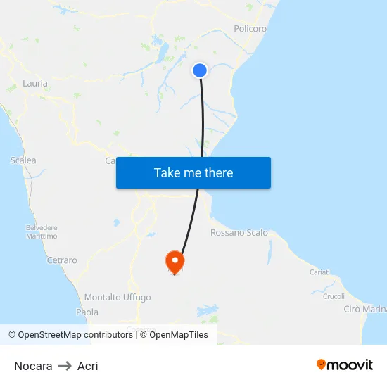 Nocara to Acri map