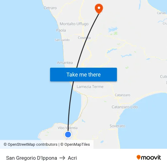 San Gregorio D'Ippona to Acri map