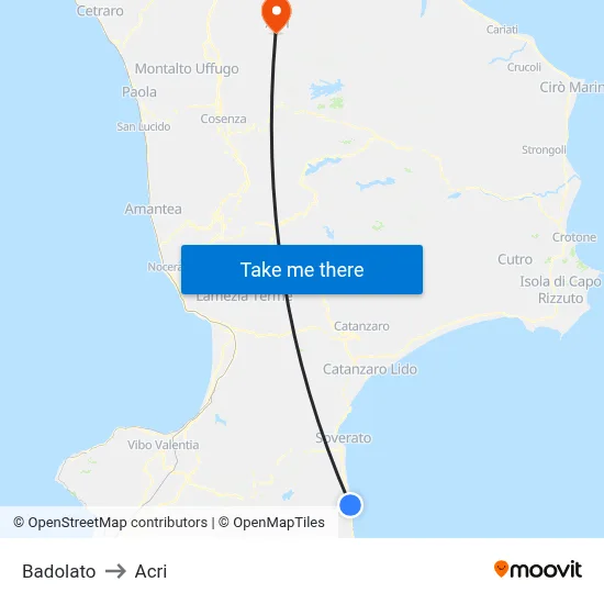 Badolato to Acri map