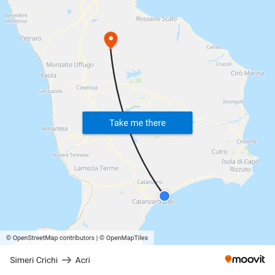 Simeri Crichi to Acri map
