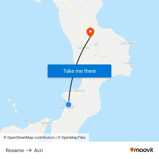 Rosarno to Acri map