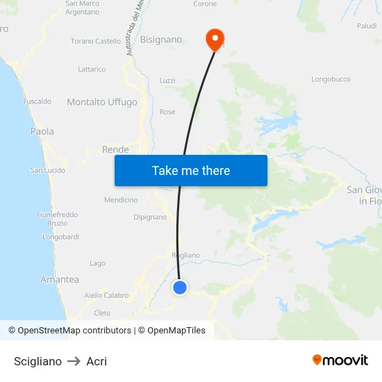 Scigliano to Acri map