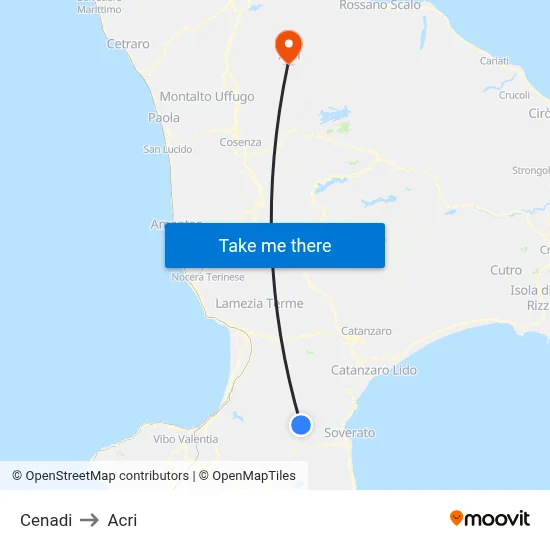 Cenadi to Acri map